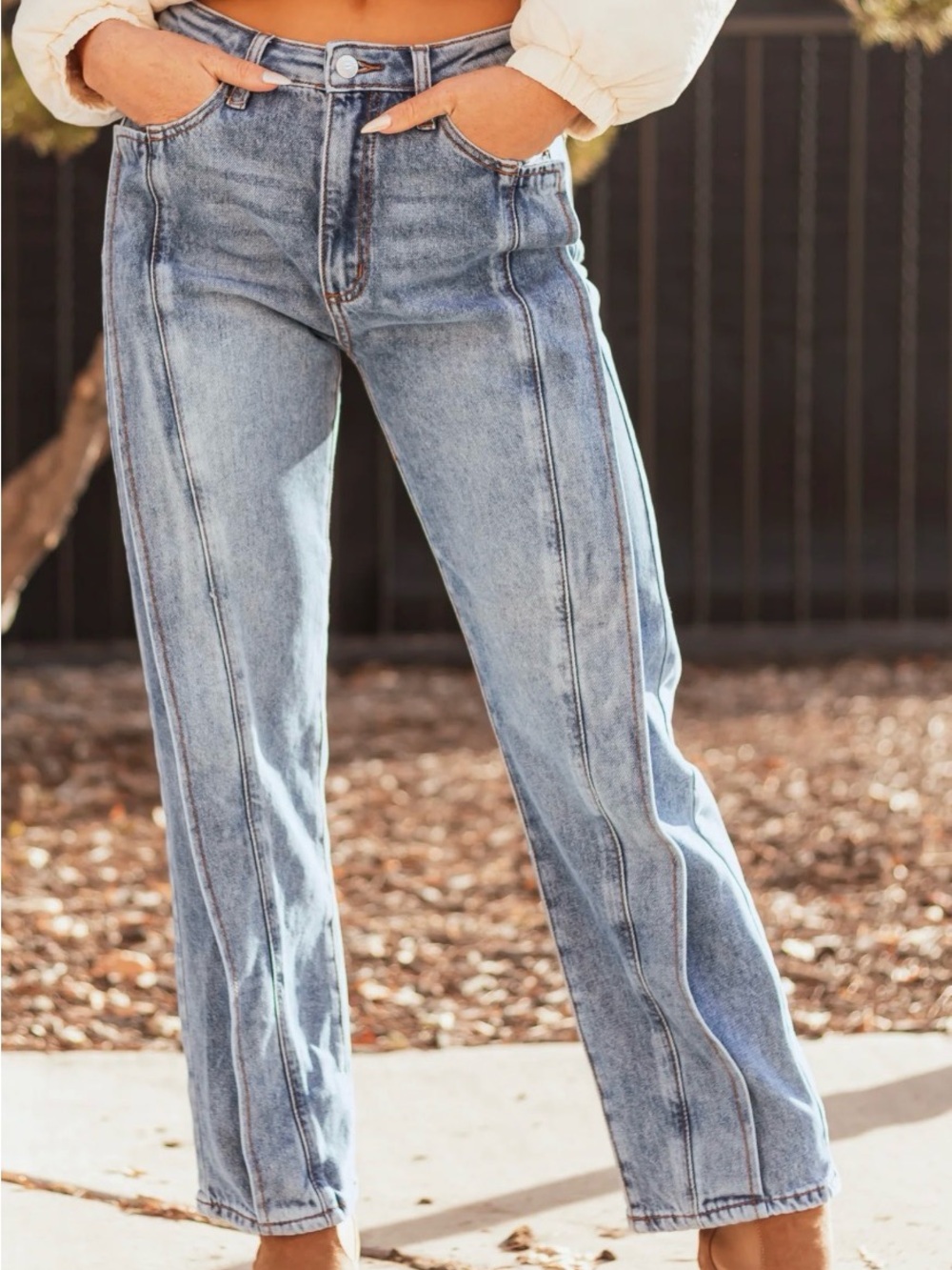 High-Rise Vertical Seamed Light Blue Jeans